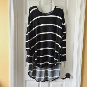 Lane Bryant Black White Rayon Horizontal Stripe High Low 3/4 Sleeve Top Sz 18/20